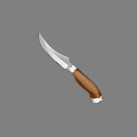 Hunting knife with wooden handle in a realistic style for use as logos on cards, in printing, posters, invitations, web design and other purposes.のイラスト素材