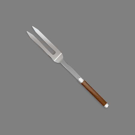 Fork with a beautiful wooden handle for cooking meat on a grill in a realistic style for use as logos on cards, in printing, posters, invitations, web design and other purposes.のイラスト素材