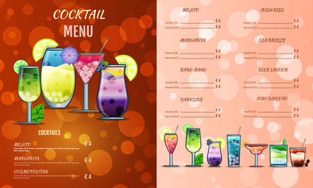 Cocktail menu design template.Cocktail list cover illustration. Vector graphic. Drinks menu.のイラスト素材