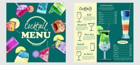 Cocktail menu design template.Cocktail list cover illustration. Vector graphic. Drinks menu.のイラスト素材
