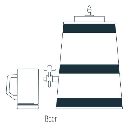 Vector illustration of  alcoholic drinks in bottles and wine glasses on a white background. Line art.のイラスト素材