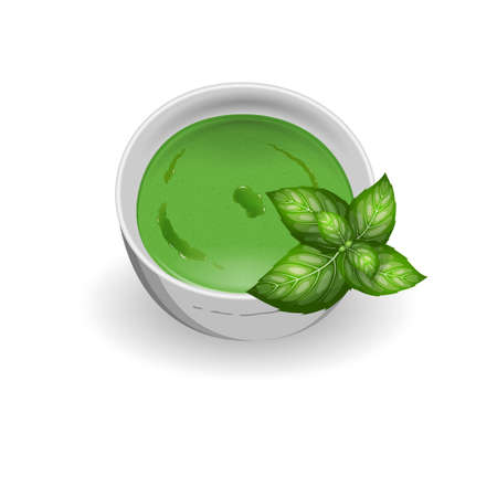 Delicious freshly prepared sauce to the dishes of meat and fish. Herbs and spices. For use as logos on cards, in printing, posters, invitations, web design and other purposes.のイラスト素材