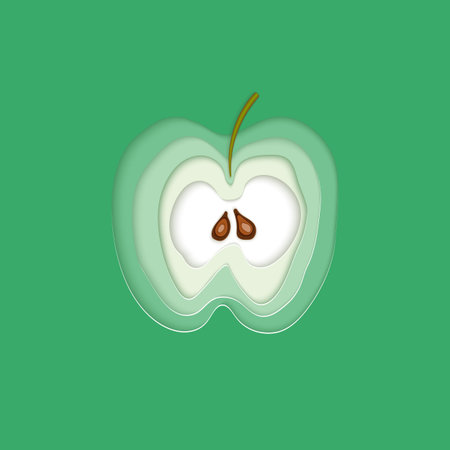 Conceptual green apple layered cut out colored paper.Paper art style.  For use as logos on cards, in printing, posters, invitations, web design and other purposes.のイラスト素材