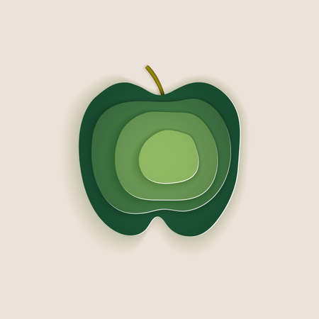 Conceptual green apple layered cut out colored paper.Paper art style.  For use as logos on cards, in printing, posters, invitations, web design and other purposes.のイラスト素材