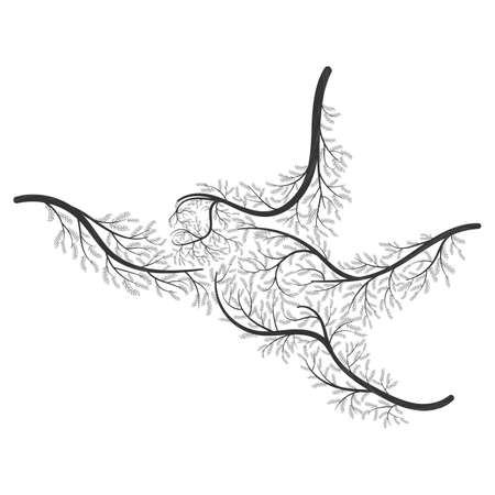 The female orangutan jump stylized bushes on a white background for use as logos on cards, in printing, posters, invitations, web design and other purposes.のイラスト素材