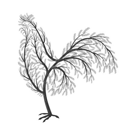 New Year symbol stylized branches cock. For use as logos on cards, in printing, posters, invitations, web design and other purposes.のイラスト素材