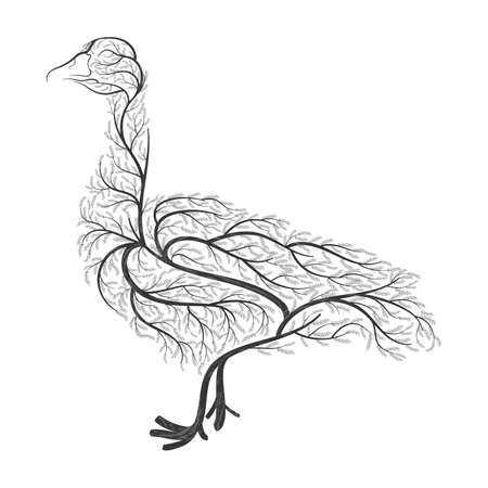 Farm animals. Stylized bushes domestic goose. For use as logos on cards, in printing, posters, invitations, web design and other Farm animals. purposes.のイラスト素材