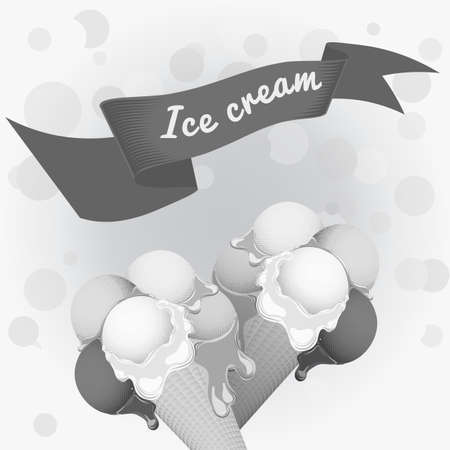 Black-and-white poster - two wafer ice cream cones with the name for used for wallpaper, printing on the packaging paper, textiles.のイラスト素材
