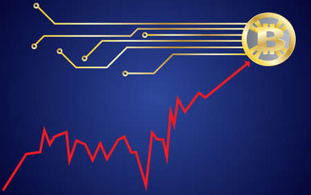 Crypto currency bitcoin, gold, symbol, quotations for used for wallpaper, printing on the packaging paper, textiles.のイラスト素材