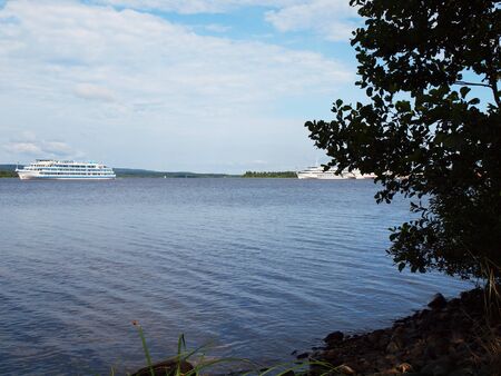 Nature on the lake. Summer sunny day. Shipの写真素材