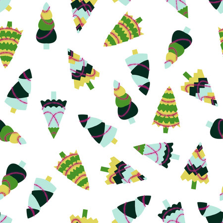 Christmas trees pattern. Seamless ornament with spruces on a white background. Winter illustration...