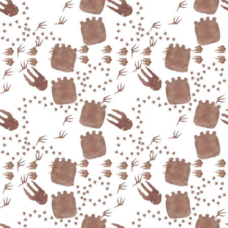 Dinosaurs traces. Watercolor seamless pattern on white. Cover, wallpaper, packagingの写真素材