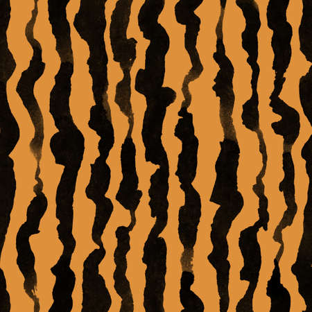 Black ink stripes on red. Tiger seamless hand-drawn patternの写真素材