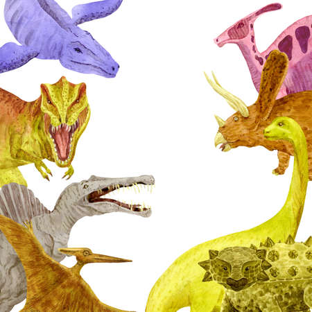 Dinosaurs card. The herbivores in opposition the carnivoresの写真素材