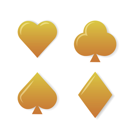Golden playing cards symbols set on white backgroundのイラスト素材