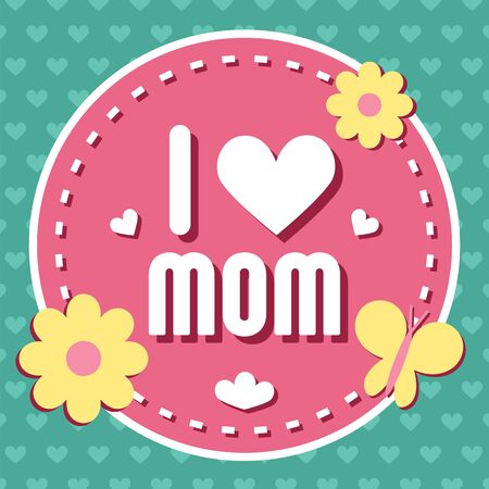 Colorful I Love Mom Emblem. Vector Design Elements For Greeting Card and Other Print Templates. Typography compositionのイラスト素材