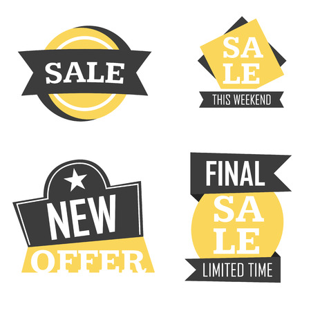 Season sale badges and tags bright design vector set for banners, promotional brochures, discount posters, shopping Flyer, clearance Advertising. collection sale objects and icons.のイラスト素材