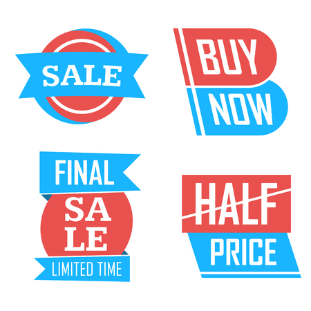 Season sale badges and tags bright design vector set for banners, promotional brochures, discount posters, shopping Flyer, clearance Advertising. collection sale objects and icons.のイラスト素材