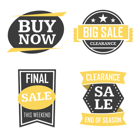 Season sale badges and tags bright design vector set for banners, promotional brochures, discount posters, shopping Flyer, clearance Advertising. collection sale objects and icons.のイラスト素材