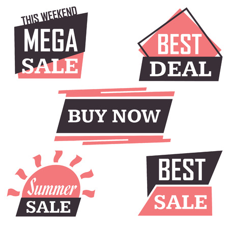 Season sale badges and tags bright design vector set for banners, promotional brochures, discount posters, shopping Flyer, clearance Advertising. collection sale objects and icons.のイラスト素材