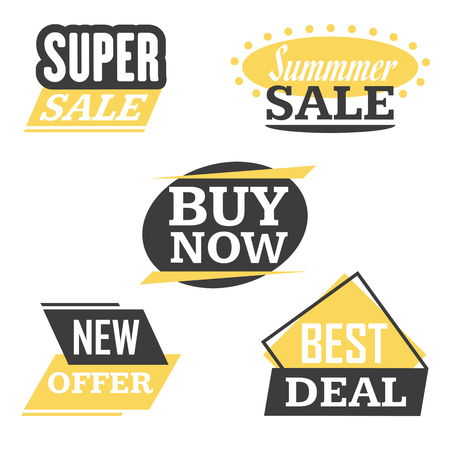 Season sale badges and tags bright design vector set for banners, promotional brochures, discount posters, shopping Flyer, clearance Advertising. collection sale objects and icons.のイラスト素材