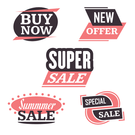 Season sale badges and tags bright design vector set for banners, promotional brochures, discount posters, shopping Flyer, clearance Advertising. collection sale objects and icons.のイラスト素材