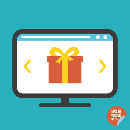 Gift on screen flat vector icon. Illustration for website or mobile applicationのイラスト素材