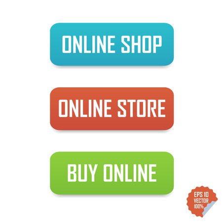Online shop, online store and buy online buttons. Isolated buttons for website or mobile applicationのイラスト素材