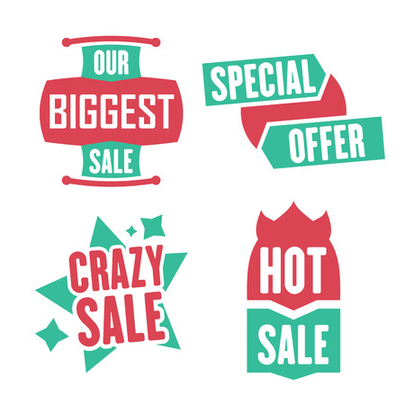 Season sale badges and tags bright design vector set for banners, promotional brochures, discount posters, shopping Flyer, clearance Advertising. collection sale objects and icons.のイラスト素材