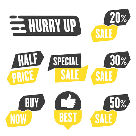 Season sale badges and tags bright design vector set for banners, promotional brochures, discount posters, shopping Flyer, clearance Advertising. collection sale objects and icons.のイラスト素材
