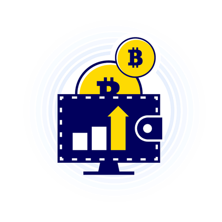 Bitcoin lies in the electronic wallet, the income increases. Trend illustration in a flat style for your designのイラスト素材