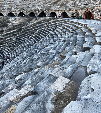 Antique theater in the ancient city of Side. Roman antique theater. Cappadocia Turkey. November 5, 2019.のeditorial素材