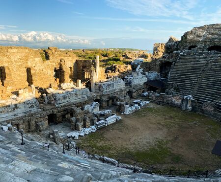Antique theater in the ancient city of Side. Roman antique theater. Cappadocia Turkey. November 5, 2019.の写真素材