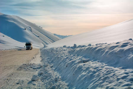 snow pass in Talas Otmok, mountain pass in winter, soft focusの写真素材