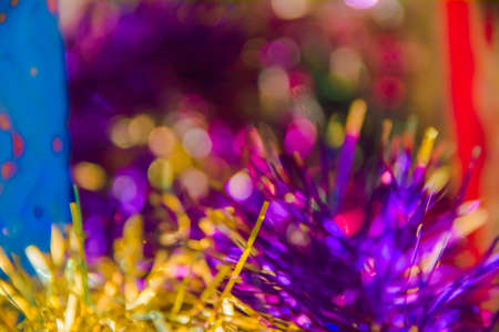 christmas decorations, shiny background with large bokehの写真素材