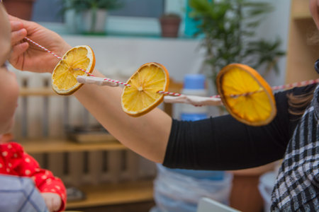 dried and lightly toasted lemon for Christmas decorationsの写真素材