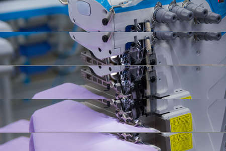 seamstress sews fabric on a sewing machine