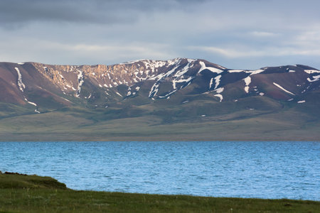 Lake Son Kul at sunset, Kyrgyzstan.の写真素材