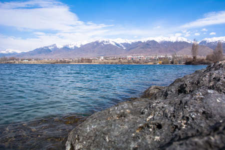 Issyk-Kul lake, Cholpan-Ata city, Kyrgyzstan.の写真素材