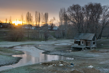 Old abandoned house in the city of Karakol, Issyk-Kul. garbage and ecologyの写真素材
