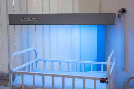 Table, bed for photo therapy of babies.の写真素材