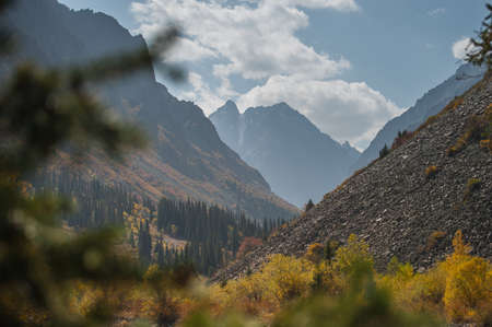 Autumn mountain landscape in the Ala-Archa gorge Kyrgyzstan.の写真素材