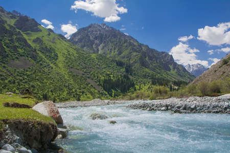 Mountain river in Ala-Archa National Park, Kyrgyzstanの写真素材