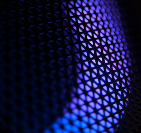 Abstract image of a multi-colored luminous semicircle, illumination on a musical speakerの写真素材