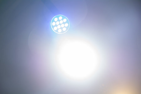 lamp spotlights on the music stage in different colorsの写真素材