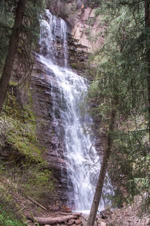 Mountain waterfall in the Barskoon gorge and Jeti-Oguz Kyrgyzstanの写真素材