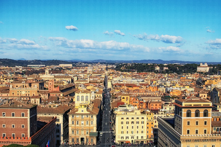 ROME, ITALY - JANUARY 6, 2017: View to rooftops of Rome skyline from the Monument of Vittorio Emanuele at Piazza Venezia in Rome, Italy.のeditorial素材