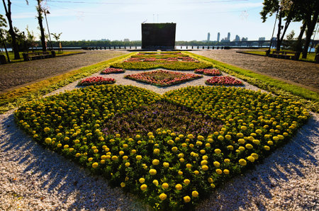 Kyiv, Ukraine-July 03,2022:Wide-angle view of Monument to Founders of Kyiv: Kiy, Schek, Khoryv and sister Lybid protected against Russian shelling in Kyiv. russian military aggression against Ukraine.のeditorial素材