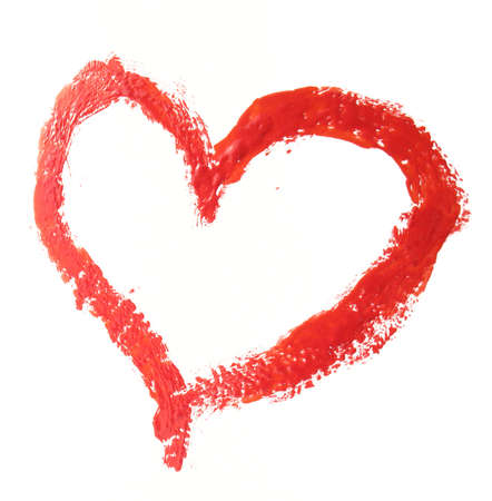 Red heart drawn by paint. It is isolated on white background.の写真素材