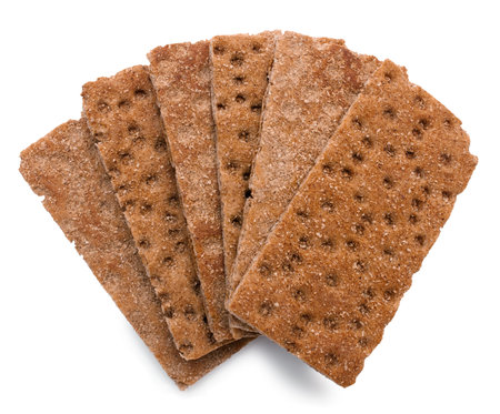 Six crispbread with bran isolated over white